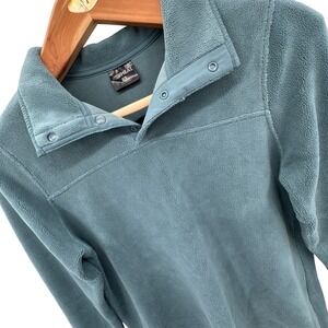 32 Degrees Heat Womens Fleece Pullover M Teal Mock Neck Snap Polyester